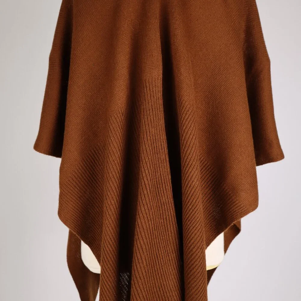 ❄️ Echo Brown Knit Poncho Cape Shawl Scarf Pockets Sweater Cardigan Wrap Warm